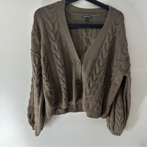wild fable Taupe Cable Knit V-Neck Button Cardigan